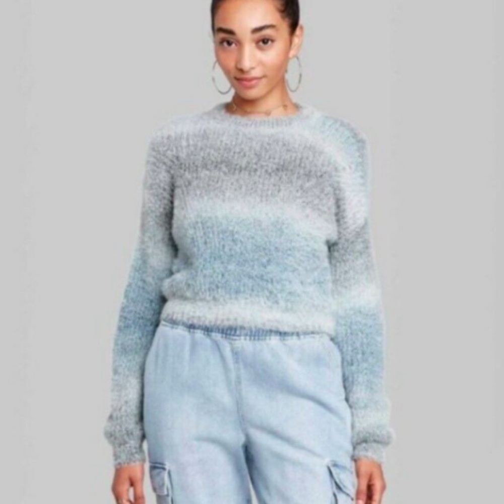🐞🌺3for$35🐞🌺NWT Wild Fable Blue and Gray Ombré Fuzzy Cropped Sweater